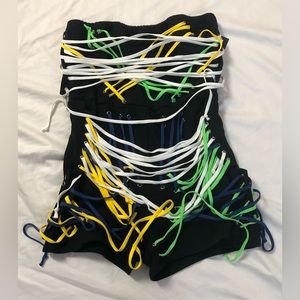 SUPER CUTE AKIRA SLAYED AND LACED TUBE TOP ROMPER SIZE: LARGE WITH LACE DETAIL